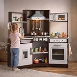 Kids Wooden Kitchen, Large Pretend Role Play Kitchen Toys with Sound and Light, Microwave Oven,Water Dispenser,Phone,Sink,Cooking Accessories, Children Kitchen Playset for 3+ Years Boys Girls