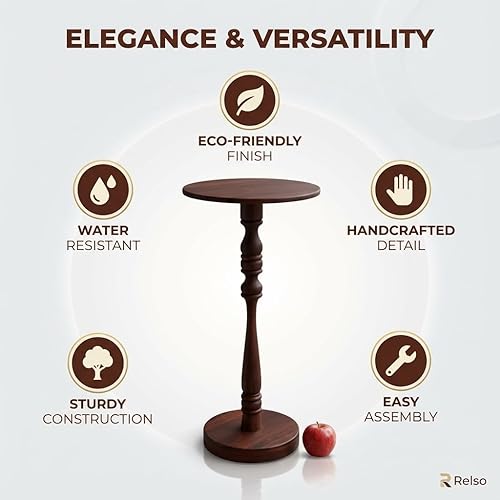Miniatura 11 de Relso Stambha Solid Wood Drink Table – 24" Tall Round Accent Side Table for Living Room or Bedroom, Narrow End Table or Indoor Plant Stand, Walnut