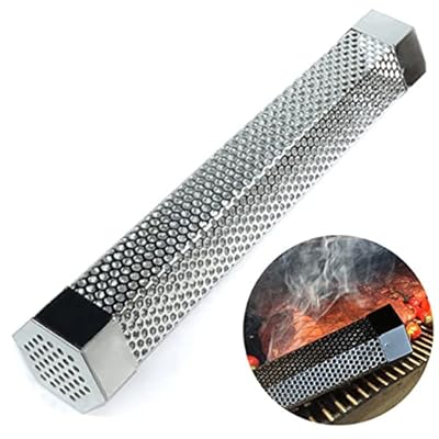 MERRYHAPY Smoker Tube Set for BBQ 12 Inch Stainless Steel Pellet Smoker Tube with Cleaning Brush and Hooks for Cold/Hot Smoking BBQ Grill Tools 4-Piece