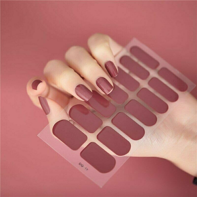 Cazuela Solid 16PCS Gel Nail Polish Stickers Full Nail Wraps for Women Kit with Nail Classic Nail Gel Strips Nail Wraps Gel Polish Strips Nail Art Stickers for Women Girls (14 Rosy Luster) 2
