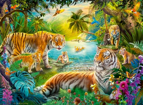 Ravensburger Puzzle 12001384 - Tiger Family in The Oasis - 500 Teile Puzzle für Erwachsene und Kinder ab 12 Jahren