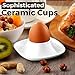 Flexzion Soft Boiled Egg Holder Set - Egg Cups for Soft Boiled Eggs British - Set of 6 Ceramic Egg Holder - Stackable Egg Coddler Cups with Base for Serving, Breakfast, Brunch, White