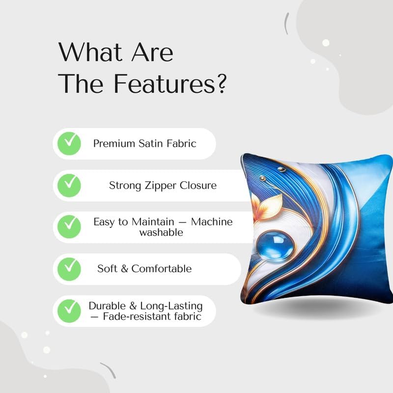 Image of Decorative Satin Sofa Cushion Covers Set of 5, 16 x 16 Inches, Multicolor Floral Printed Pillow Covers for Living Room, Bedroom, Couch & Sofa, Soft Glossy Fabric, Zipper Closure