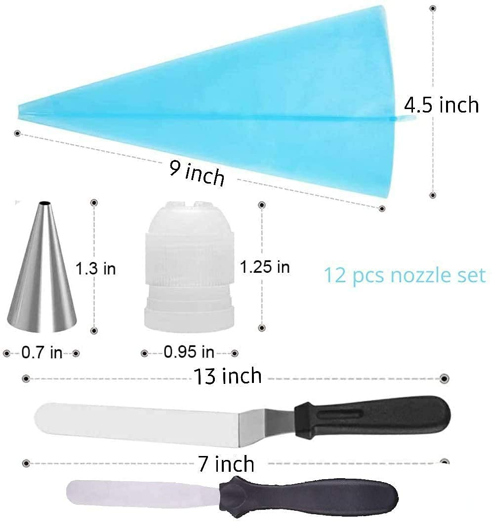 Baking Set Cake Making Turn Table, 12 Steel Nozzles Coupler with Piece Frosting Piping Bag, 2Pcs Icing Spatula Set and 3 Pieces of Dough Scrapper | Cake Decoration Tools and Accessories 2