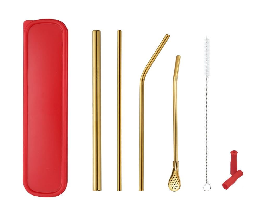 TINSICO Stainless Steel Straws with Silicone Tips (Red-Golden) (B0CKBPFLV1) Amazon Price History, Amazon Price Tracker
