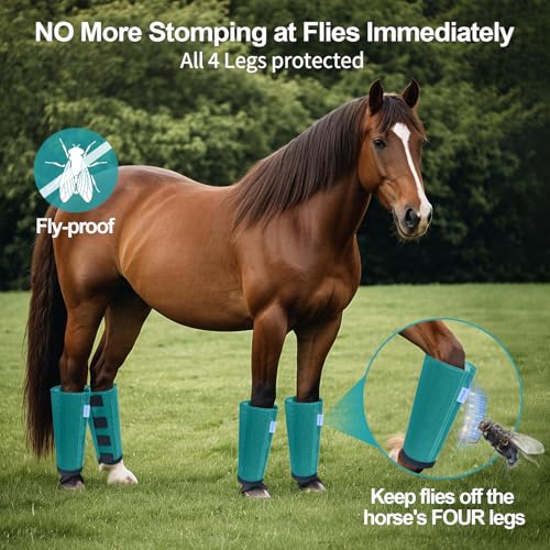 Image of Mesh Horse Fly Boots Set of 4, Loose Fitting Leggings for Horses, Reduce Stressful Stomping, Breathable Adjustable and Universal Fit for 4 Legs, Reliable Stay Put (Turquoise)