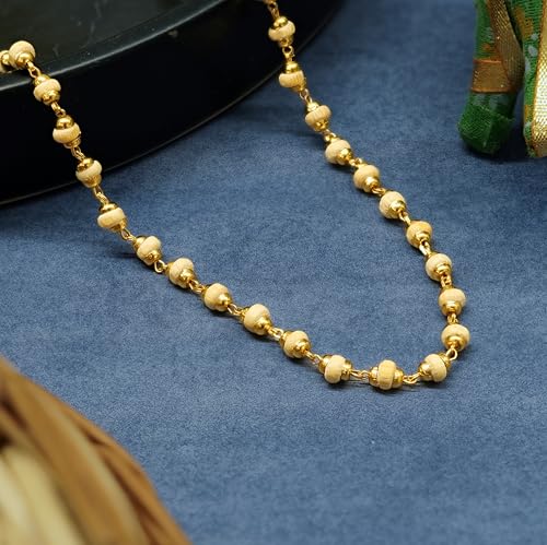 Image of Gold Plated Tulsi Mala 54 Beads | Original Tulsi Japa Mala for Puja, Chanting & Meditation | Certificate of Authenticity | Spiritual Rosary for Men & Women