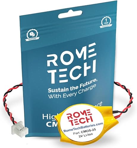 Rome Tech Batería CR1220 CMOS para MSI GS75, Asus Q302L - Batería de respaldo para laptop BIOS RTC 3V CR 1220 con cable largo de 2 cables conector