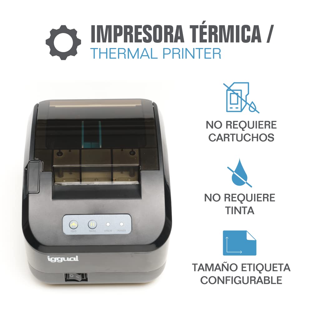 iggual - Drukarka etykiet Termica LP8001-152mm/s - Roll Papier 80mm - Waga 1,8 kg - Kolor Czarny