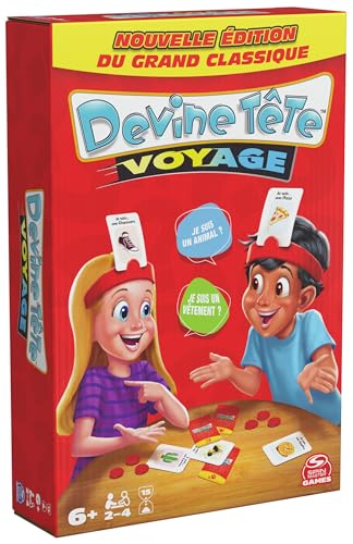 Devine Tête Voyage - Jeu de Société Famille - Bandeaux et Devinettes - Devinez L’Illustration De La Carte Qui Est sur Votre Tête - Jeu De Cartes - Version Française - Jouet Enfant 6 Ans et +