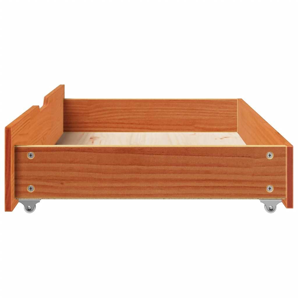 Szuflady na łóżko, 2 szt., woskowobrązowe, 95 x 55 x 17 cm, lite drewno sosnowe, z rolkami, system szuflad zapewnia porządek i miejsce do przechowywania pod łóżkiem, w sypialni i biurze