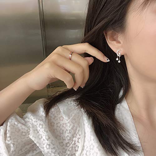Reffeer 925 Sterling Silver Crescent Moon Star Earrings Studs for Women Teen Girls CZ Moon Studs Earrings Star Tassel Earrings4
