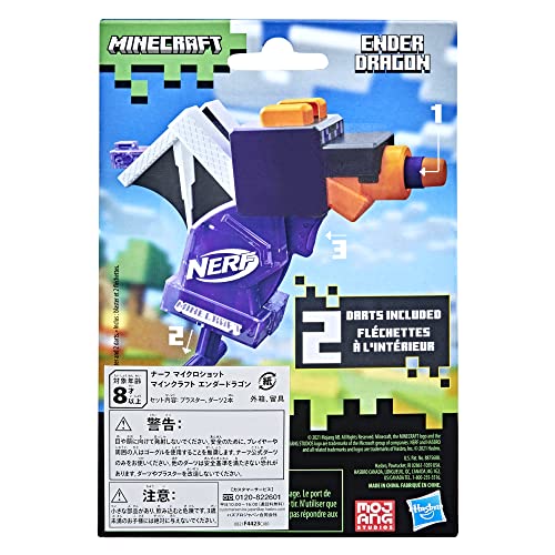Image of Nerf MicroShots Minecraft Ender Dragon Mini Blaster, Minecraft Dragon Mob Design, Includes 2 Official Elite Darts, Priming Handle