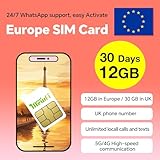UK SIM Card 30Days 30GB / Europe SIM Card 30Days 12GB, Unlimited Local Calls and SMS, Applicable to 72 Countries, Support 4G/5G Operating Networks, Easy Activation & 24/7 Whatsapp Support