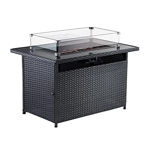 Allewie-Fire-Pit-Table-43-Inch-55000-BTU-Auto-Ignition-PE-Rattan-Rectangular-Propane-Gas-Fire-Table-with-Glass-Wind-Guard-and-Cover-for-Garden-Patio-Backyard-Deck-Poolside-Black