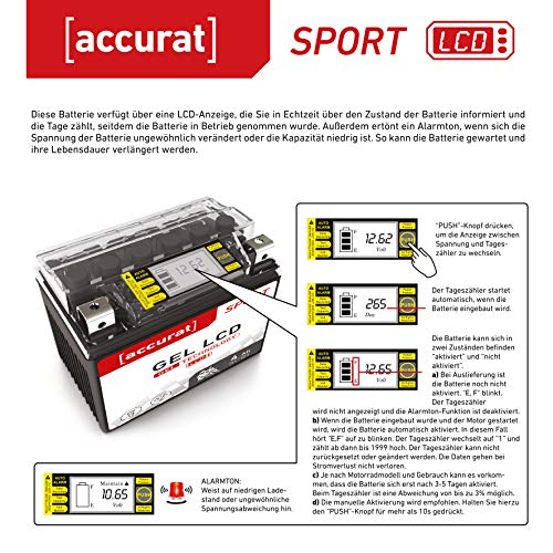 Accurat motorfiets-accu YTX14-BS 12Ah 200A 12V gel-technologie + lcd-display startaccu krachtig robuust… - Afbeelding 7