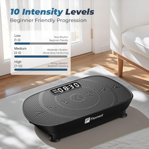 Image of Flexnest 3D Vibration Plate Exercise Machine for Weight Loss & Toning, Whole Body Vibration Platform Massager with Remote, 10 Modes, 150kg Max Load, Home Gym Fitness Machine for Calorie Burn (Black)