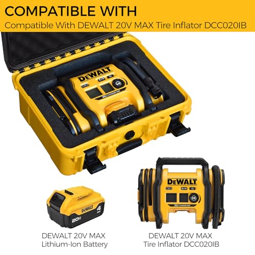 Image of Air Compressor Case for DEWALT 20V MAX Tire Inflator DCC020IB - Waterproof, Dustproof, Shockproof Air Pump Hard Storage Carrying Bag for DEWALT Tools, Battery - Case Only