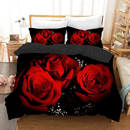 HZVRTN Parure de lit 3D Rouge Rose en Microfibre avec Housse de Couette et 2 taies d'oreiller en Microfibre - pour Adultes et Enfants - 220 x 240 cm Cover