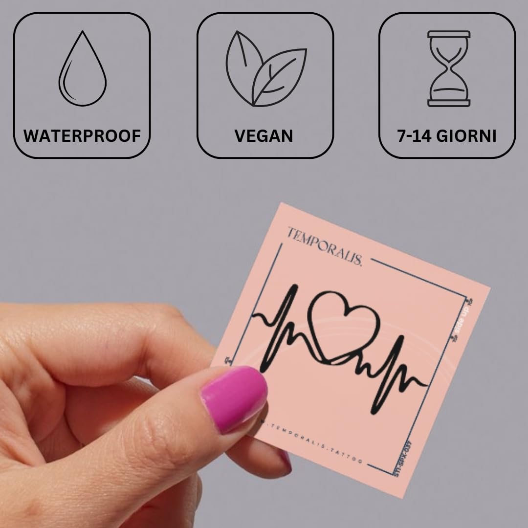 Tatuaggio CUORE - Temporalis® | Tatuaggi temporanei uomo donna, tatuaggi finti vegani e waterproof - Certificato UE - Dura 1-2 settimane [ Tattoo Cuore MOM