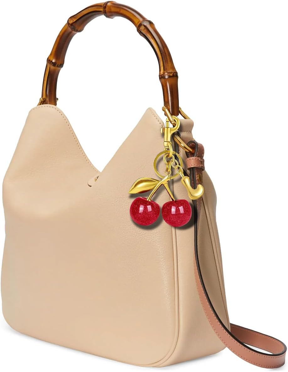 Cherry Purse Charm Bag Charms - Cute Keychain For Women Tote Handbags Accessories Gold Bubble Initial Key chains Set image 3