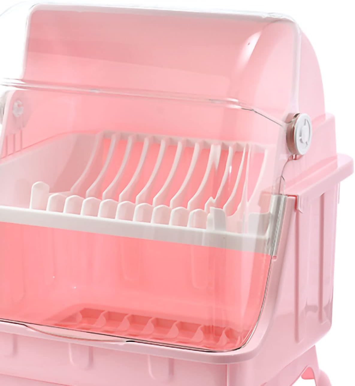 Dish Drying Rack, Bottle Dryer Holder with Cover Lid and Removable Drainboard, Utensil and Cup Holder for Kitchen Counter, Dish Dryer Shelf, Medium Size, 16 x 13 x 18.3 Inch (Pink)