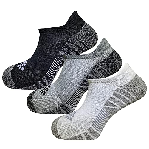 Men's No Show Socks - Running Socks with Compression + Infrared - 3 Pairs