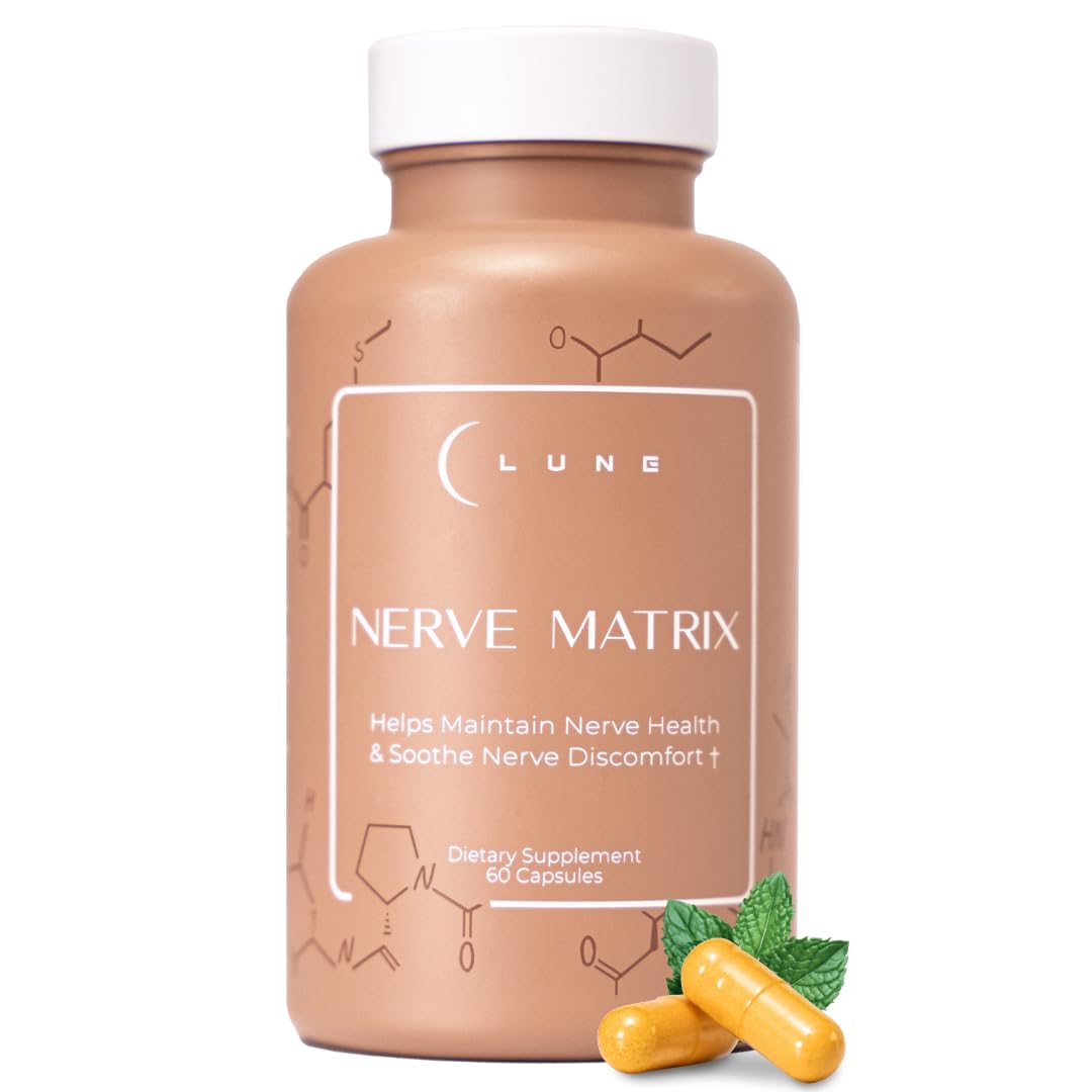 Lune Nerve Matrix™ Nerve Support Supplement with Alpha Lipoic Acid (R-ALA), Benfotiamine, Citicoline & B Vitamins | Daily Nerve Health Formula for Tingling, Burning & Numbness | 60 Capsules