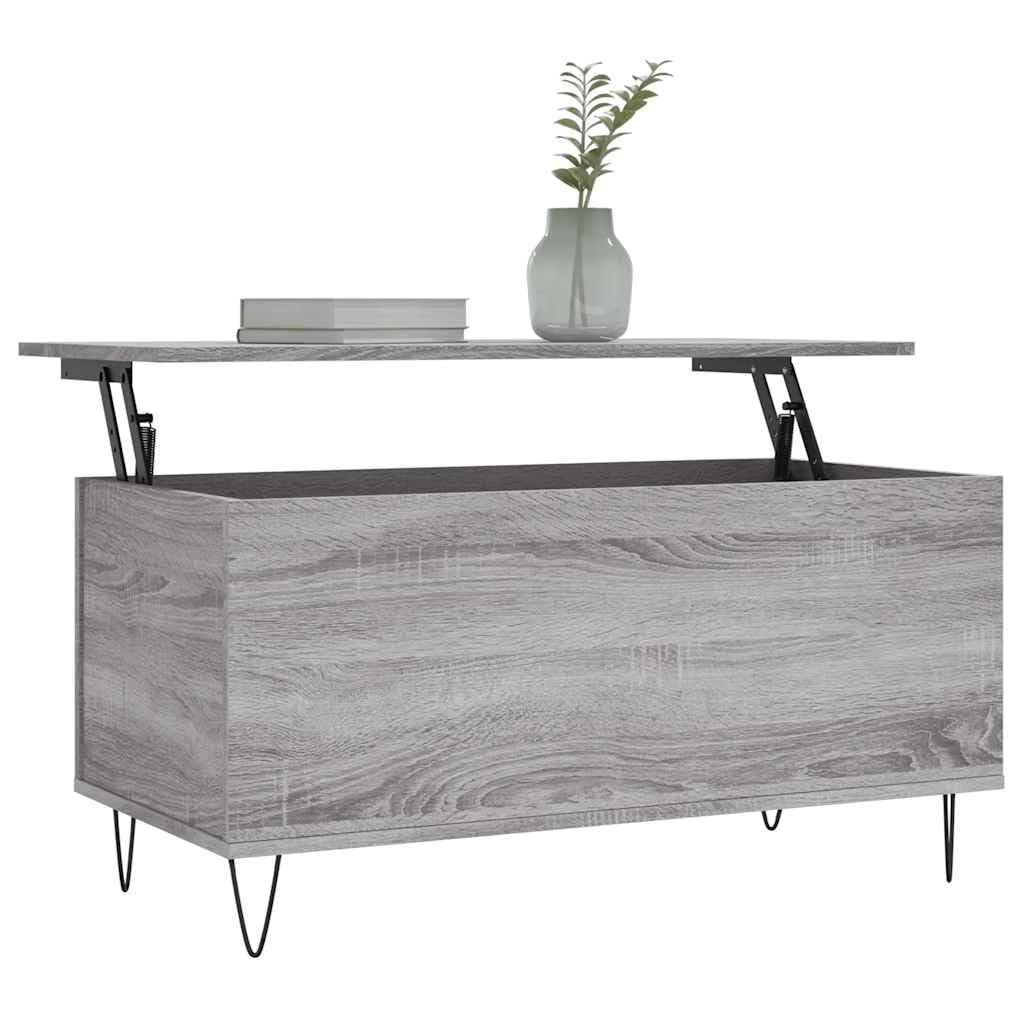 Générique Stolik kawowy Sonoma szary 90x44,5x45 cm Drewno inżynierskie | Podnoszona góra, ukryte przechowywanie, metalowe nóżki, uniwersalne do salonu