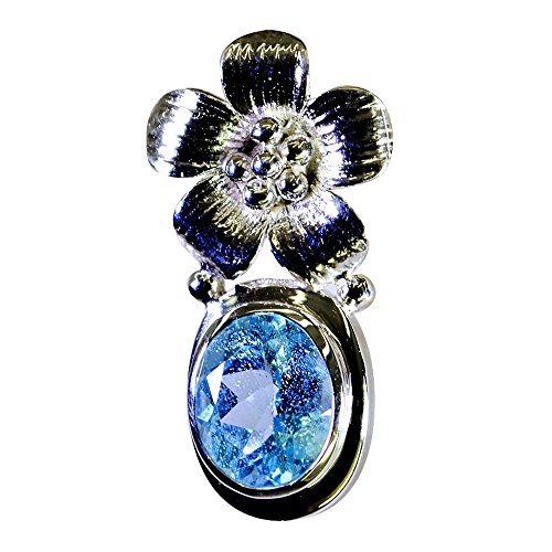 Pendentif topaze bleue en argent véritable pour femme style victorien