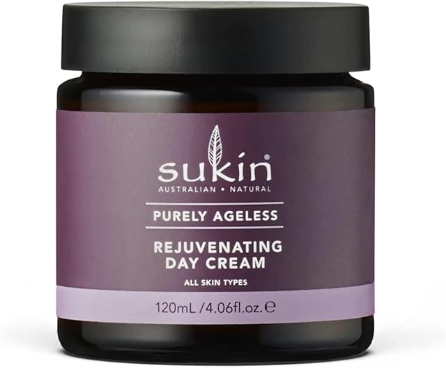Sukin Purely Ageless ujędrniający krem na dzień, 120 ml, nawilżający, jędrny i gładki, z rybosą, białym hibiskusem i baobabem, jojoba i masło kakaowe, do twarzy, szyi i dekoltu, wegański