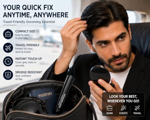 Image of Quick Hair Root Touch-Up Mascara for Grey Hair, Beard & Mustache | Instant Temporary Hair Color | Precision Mascara Brush | Smudge Resistant Formula | Easy Washable Root Cover Up | Black
