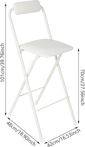 Miniatura 3 de JenyunTechFolding Stool with Backrest Portable Tall Bar Collapsible Stool Counter Height Chair 275lbs Load Capacity Cushioned Padded Seat in White