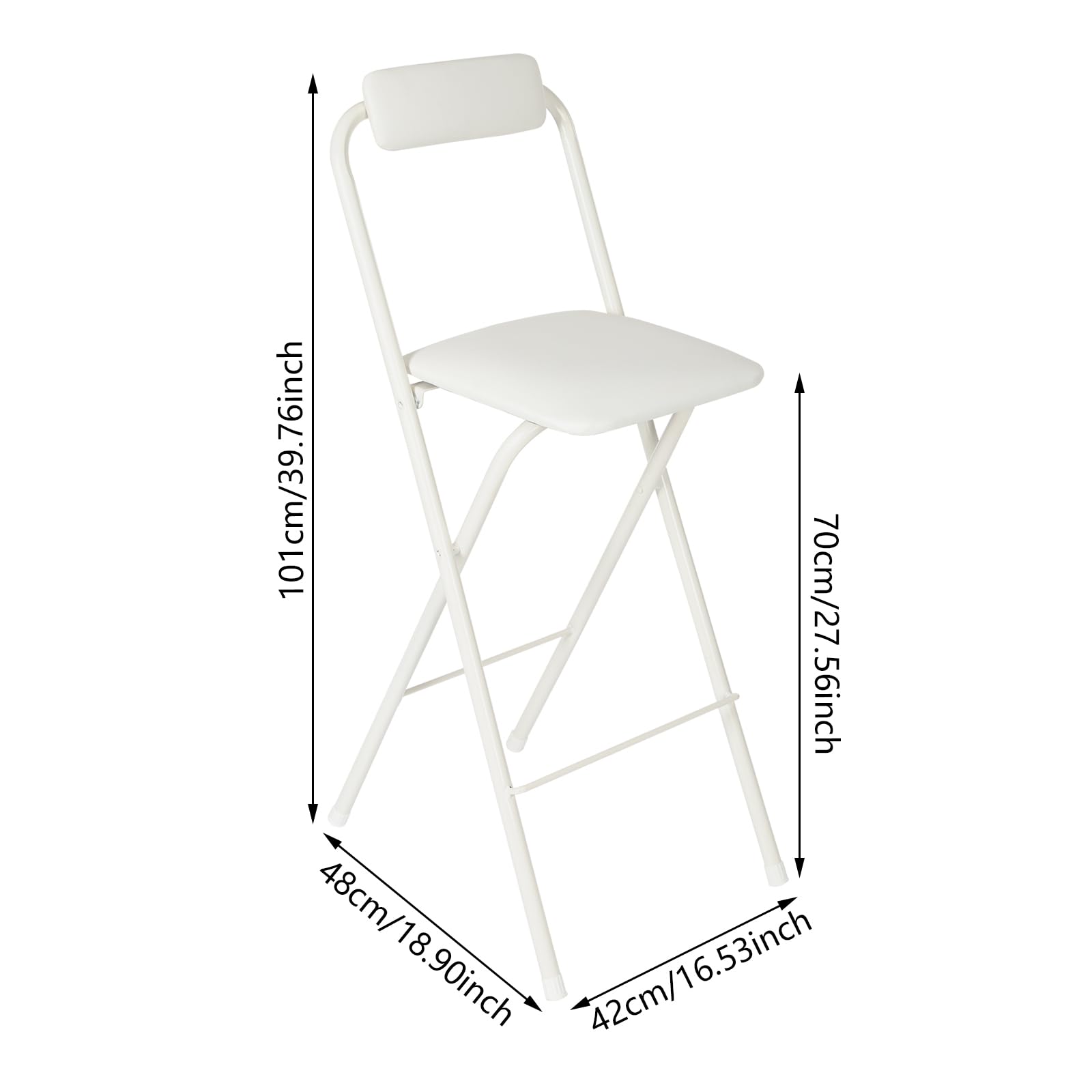 Sgabello pieghevole con schienale, 1 sgabello pieghevole, altezza 70 cm, capacità 125 kg, sgabello pieghevole per esterni, interni, cucina, negozio, caffè (bianco, 70 cm di altezza, 1