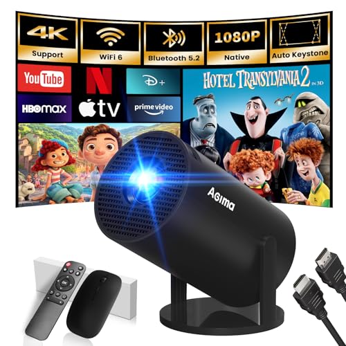 Mini Beamer, 1080P 4K Support 180°Dreh Tragbarer Streaming-Projektor, Klein Videoprojektor Unterstützt 2.4/5G Dual WiFi und Bluetooth 5.0, mit Android und IOS Smart Beamer Doppelsteuerung mit Maus