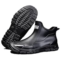 FREECOZYER Mens Wellington Waterproof Rain Boots Outdoor Garden Short Ankle Wellies Chelsea Booties Rain Shoes for Adults(Black,UK 10.5)