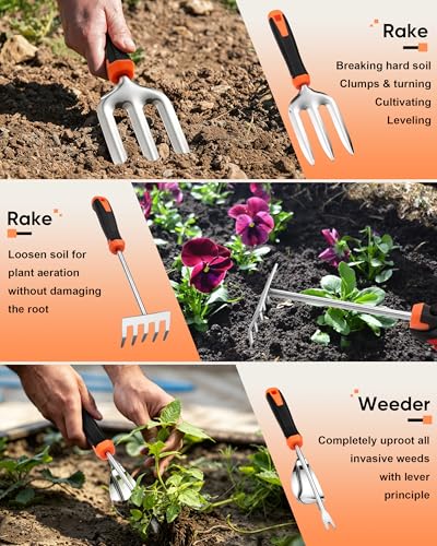 Image of HaSteeL 9-Piece Stainless Steel Garden Hand Tools Set for Planting | Storage Bag, Rust Resistant, Heavy Duty, For Indoor & Outdoor Planting Weeding Replanting, For Women /Man /Gardeners
