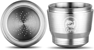 Amecty Nowy kubek na kapsułki do kawy wielokrotnego napełniania, stal nierdzewna, metalowe kapsułki wielokrotnego użytku do nesspresso z silikonowym pierścieniem uszczelniającym, łyżką i szczotką (srebrny)