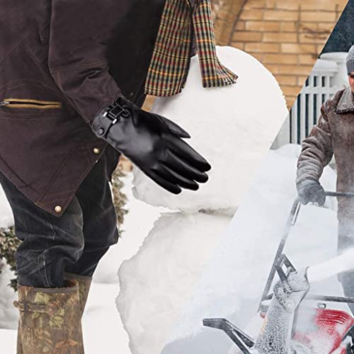 Image of PROBEROS Mens Winter PU Leather Gloves with Fleece Lining, Windproof Waterproof Touchscreen Driving Gloves for Riding, Cycling & Outdoor Wear Warm Stylish Gift for Men (Black)
