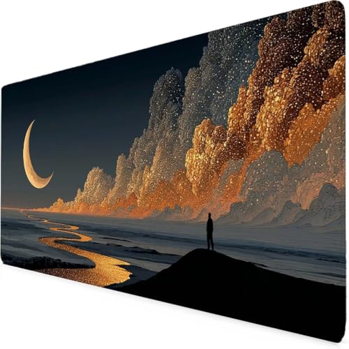 Tapis de Souris XXL Paysage Lune 800x400mm avec Bords Surpiqués