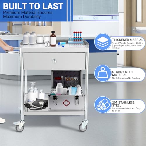 image for GarveeTech 2 Layers Stainless Steel Utility Cart, 220 Lbs Weight Capac