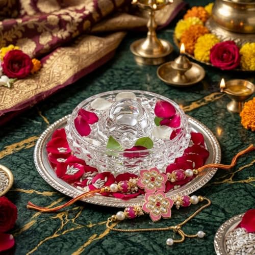 Image of SAUDEEP INDIA Vastu Feng Shui Crystal Turtle Tortoise with Plate for Good Luck, Wealth & Prosperity | Free Couple Rakhi for Bhaiya Bhabhi | Raksha Bandhan Gift & Home Decor Combo