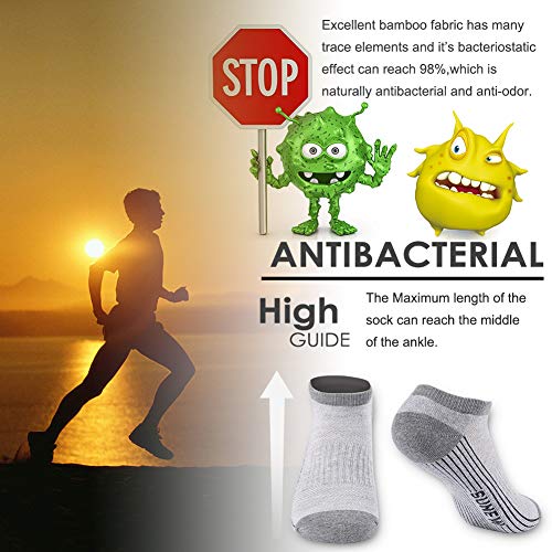 Sunew Men's Low Cut Athletic Socks, Summer Wicking Moisture Golf Anti Slip Nkle Bamboo Socks, Breathable Odor Free Sport Tennis Hiking Home Training No Show Socks 6 Pairs Gray L #TOP4