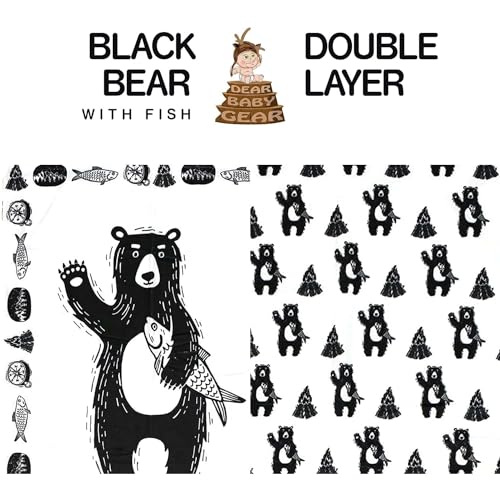Image of Dear Baby Gear Bears Deluxe Baby Blanket - Reversible, Milestone & Newborn Gifts for Girls and Boys - Bear with Fish - Reversible with Bears, Fish, Fires on White - 40 inch x 30 inch