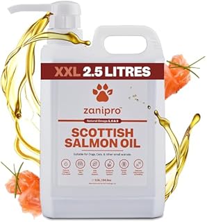 Zanipro® 2500ml Salmon Oil for Dogs, Scottish Based Pure Fish Oil, Food Supplement for Shiny Coat and Anti Itch, Healthy Source of Omega 3, 6 and 9, Treatment for Cats, Ferrets, Horses