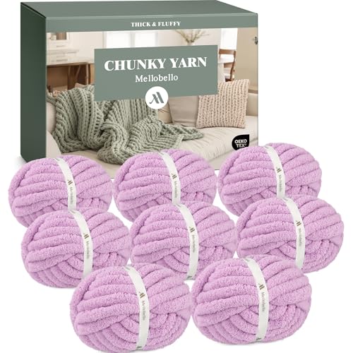 Mellobello Jumbo Chunky Yarn for Hand Knitting - Super Thick Chenille Chunky Yarn for Crocheting - Extra Soft Bulky Fluffy Blanket Big Yarn 8 Jumbo Pack (27yds 8 oz Each Skein) Purple