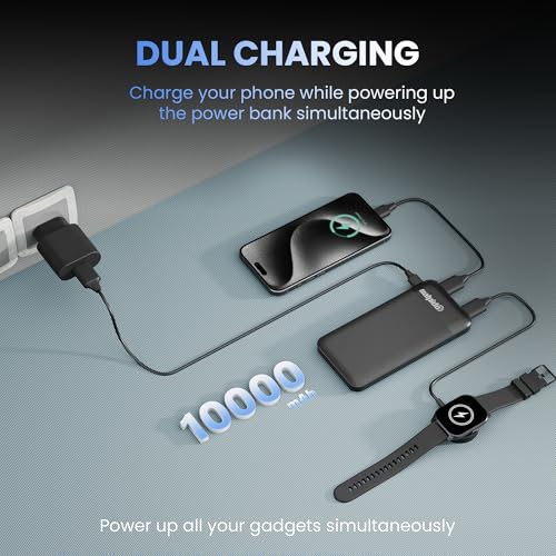 Image of 10000mAh Power Bank with Dual Output, Portable Slim Design, Lithium-Ion Polymer Battery, Smart Chip Safety and LED Indicator, for iPhone, Samsung &All Smartphones (12V, PN-951,Black)