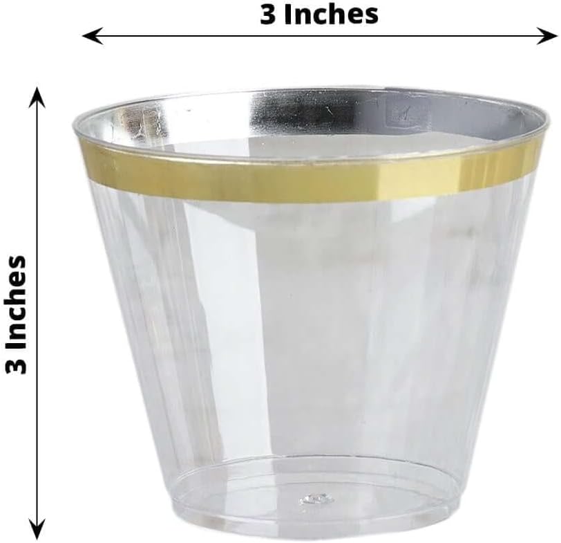 Efavormart 125 Pack Gold 9oz Crystal Collection Disposable Plastic Tumbler for Wedding, Party, Banquet, Home, Picnic, Outdoor Dinnerware, Bar, Nightclub, Liquors, Champagne, Desserts, Cocktails