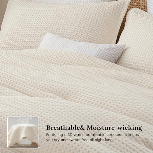 Image of David's Home Textured Summer Waffle Weave Comforter Set, Twin Cannoli Cream | Cozy Soft Lightweight Breathable Fluffy Durable Hotel Bedding with Pillow Sham for All Season, Luxury Home Decor, Giftable