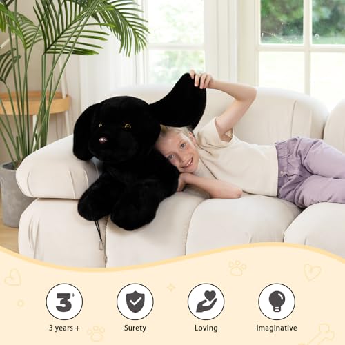 Image of BENINY Giant Black Lab Stuffed Animal 31.5 Inch, Big Realistic Stuffed Labrador Dog Plush Toy, Puppy Throw Pillow Gift for Kids